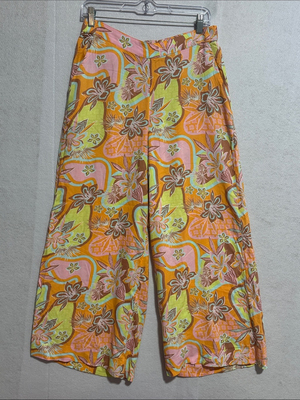 Roxy Retro Festival Orange Pink Floral Wide-Leg Pants